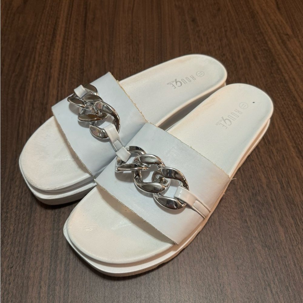 Rogue FlipFlop Slides White W Silver Accent Size 11